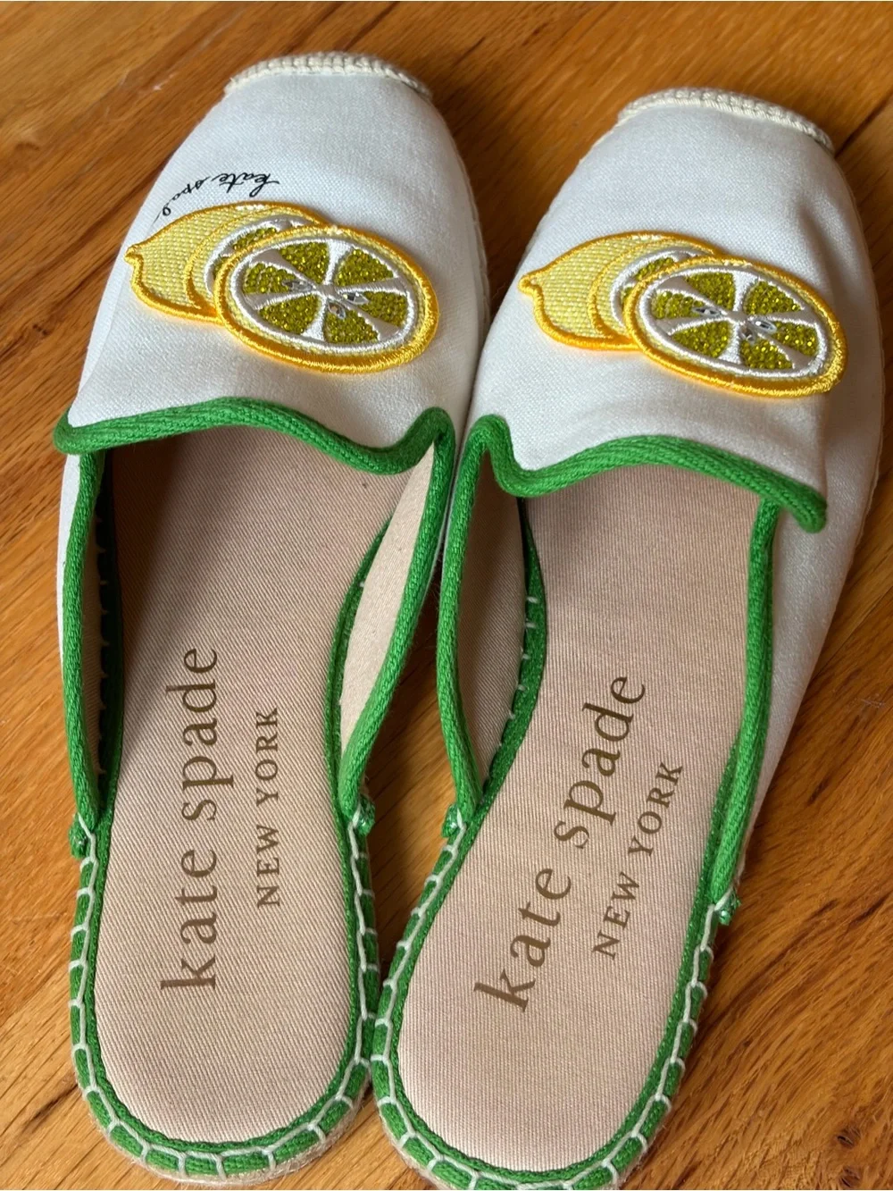 New Kate Spade NY Azura Lemons Canvas Slip-On Espadrille Mules Lemon sparkle 9